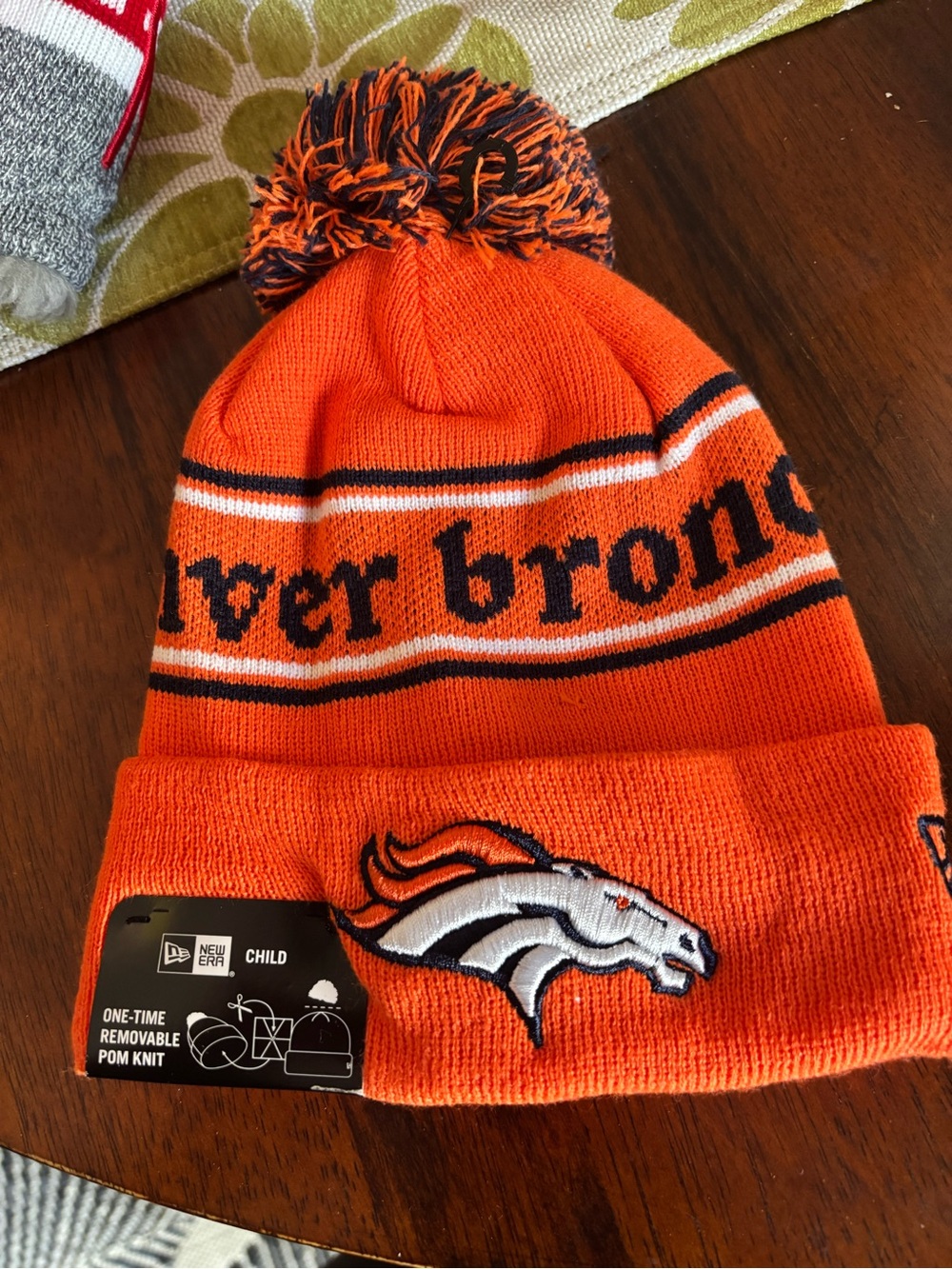 New Era Kids Denver Broncos Orange and Black Pom Cuffed Beanie NWT